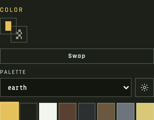 Color slots, Swap, earth palette swatches