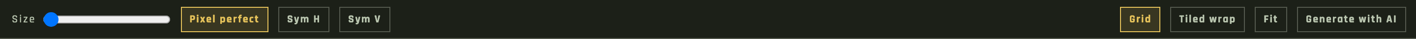 Options bar with Size, Pixel perfect, Grid, Tiled wrap, Fit, Generate with AI