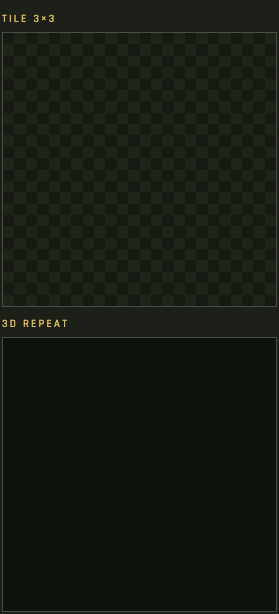 Tile 3×3 checkerboard preview and 3D repeat cube in the inspector